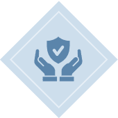 Hands holding shield with check mark.