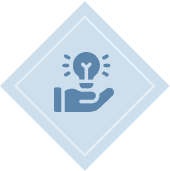 Hand holding lightbulb icon in diamond.